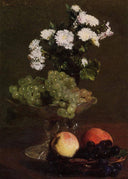 Still Life Chrysanthemums and Grapes by Henri Fantin-Latour — fruit oil painting wall art, Realism