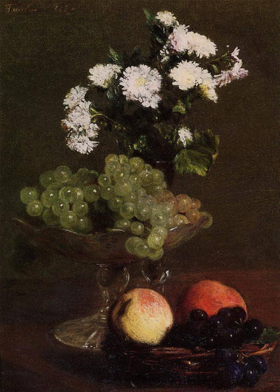 Still Life Chrysanthemums and Grapes in dining room