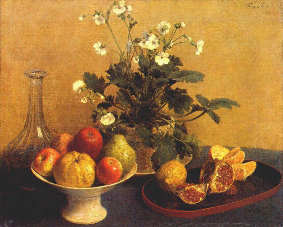 Still life. Flowers, Bowl of Fruit and Pitcher - Henri Fantin-Latour