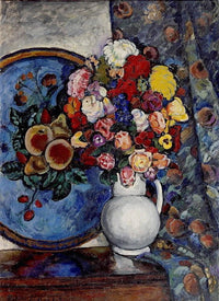 Still Life. Flowers in a Vase (with tray) by Ilya Mashkov — hand-painted botanical oil painting reproduction on canvas