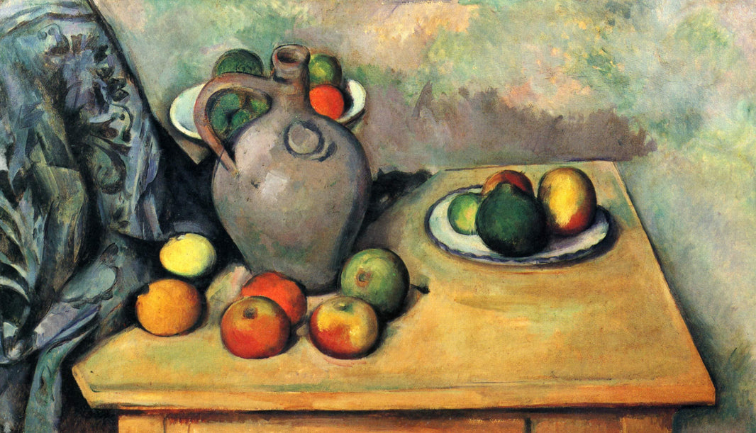 Still life, jug and fruit on a table by Paul Cezanne — hand-painted photography oil painting reproduction on canvas