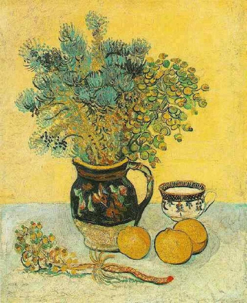 Still Life Majolica Jug with Wildflowers on gallery wrap