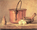 Still Life of Cooking Utensils, Cauldron, Casserole and Eggs by Jean-Baptiste-Simeon Chardin — hand-painted photography oil painting reproduction on canvas
