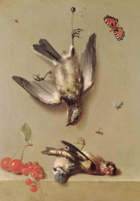 Still Life of Dead Birds and Cherries by Jean-Baptiste Oudry — hand-painted animal oil painting reproduction on canvas