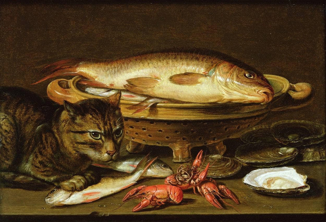 Still Life of Fish and Cat by Clara Peeters — hand-painted animal oil painting reproduction on canvas