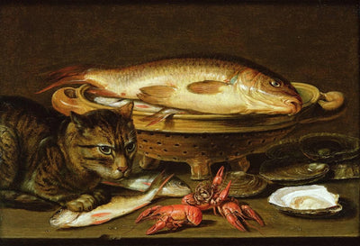 Still Life of Fish and Cat in apartment