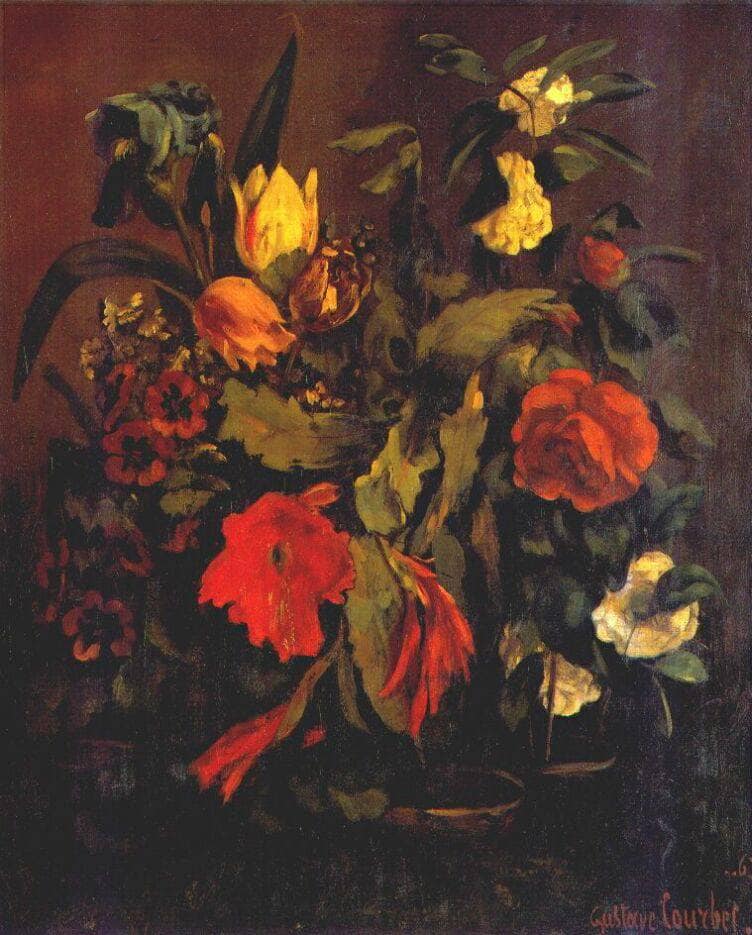 Still Life of Flowers by Gustave Courbet — hand-painted botanical oil painting reproduction on canvas