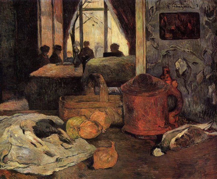 Still life of onions and pigeons and room interior in Copenhagen by Paul Gauguin — hand-painted photography oil painting reproduction on canvas