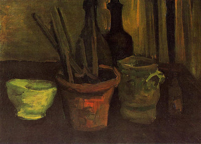 Still Life of Paintbrushes in a Flowerpot in dining room