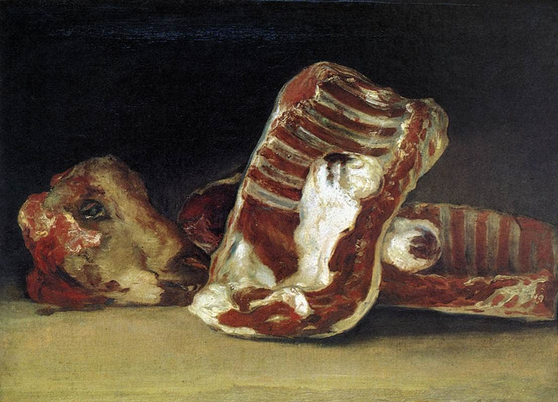 Still life of Sheep's Ribs and Head - The Butcher's conter on gallery wrap