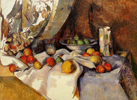 Still Life Post, Bottle, Cup and Fruit by Paul Cezanne — hand-painted photography oil painting reproduction on canvas