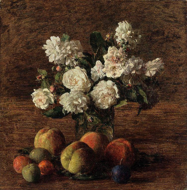 Still Life Roses and Fruit by Henri Fantin-Latour — hand-painted botanical oil painting reproduction on canvas
