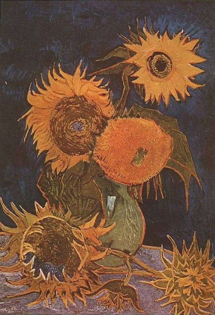 Still Life Vase with Five Sunflowers by Vincent van Gogh — hand-painted abstract oil painting reproduction on canvas
