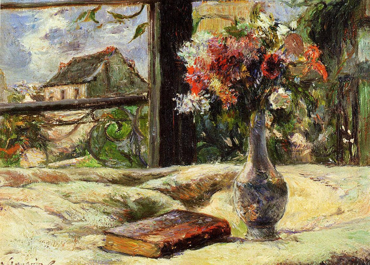 Still life. Vase with flowers on the window by Paul Gauguin — hand-painted botanical oil painting reproduction on canvas