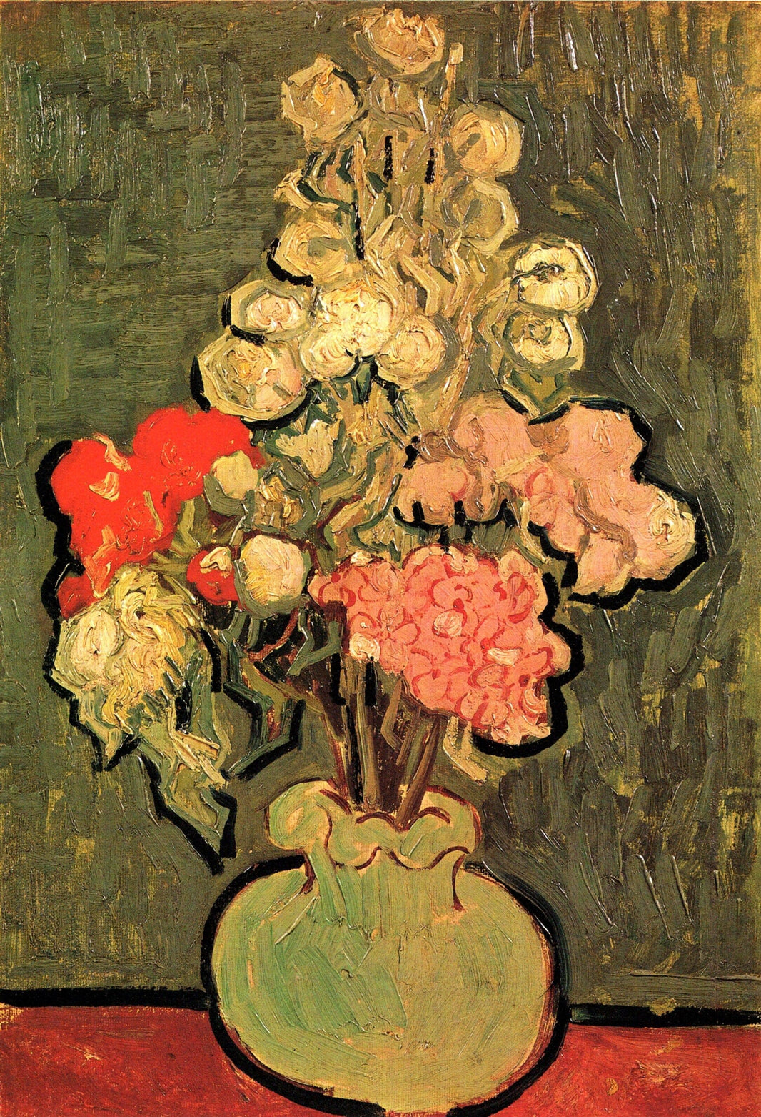 Still Life Vase with Rose-Mallows by Vincent van Gogh — hand-painted botanical oil painting reproduction on canvas