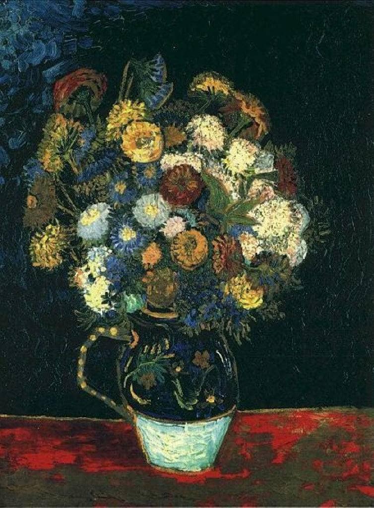 Still Life Vase with Zinnias by Vincent van Gogh — hand-painted botanical oil painting reproduction on canvas