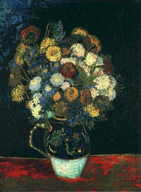 Still Life Vase with Zinnias by Vincent van Gogh — hand-painted botanical oil painting reproduction on canvas