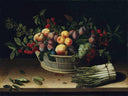 Still Life with a Basket of Fruit and a Bunch of Asparagus by Louise Moillon — hand-painted botanical oil painting reproduction on canvas
