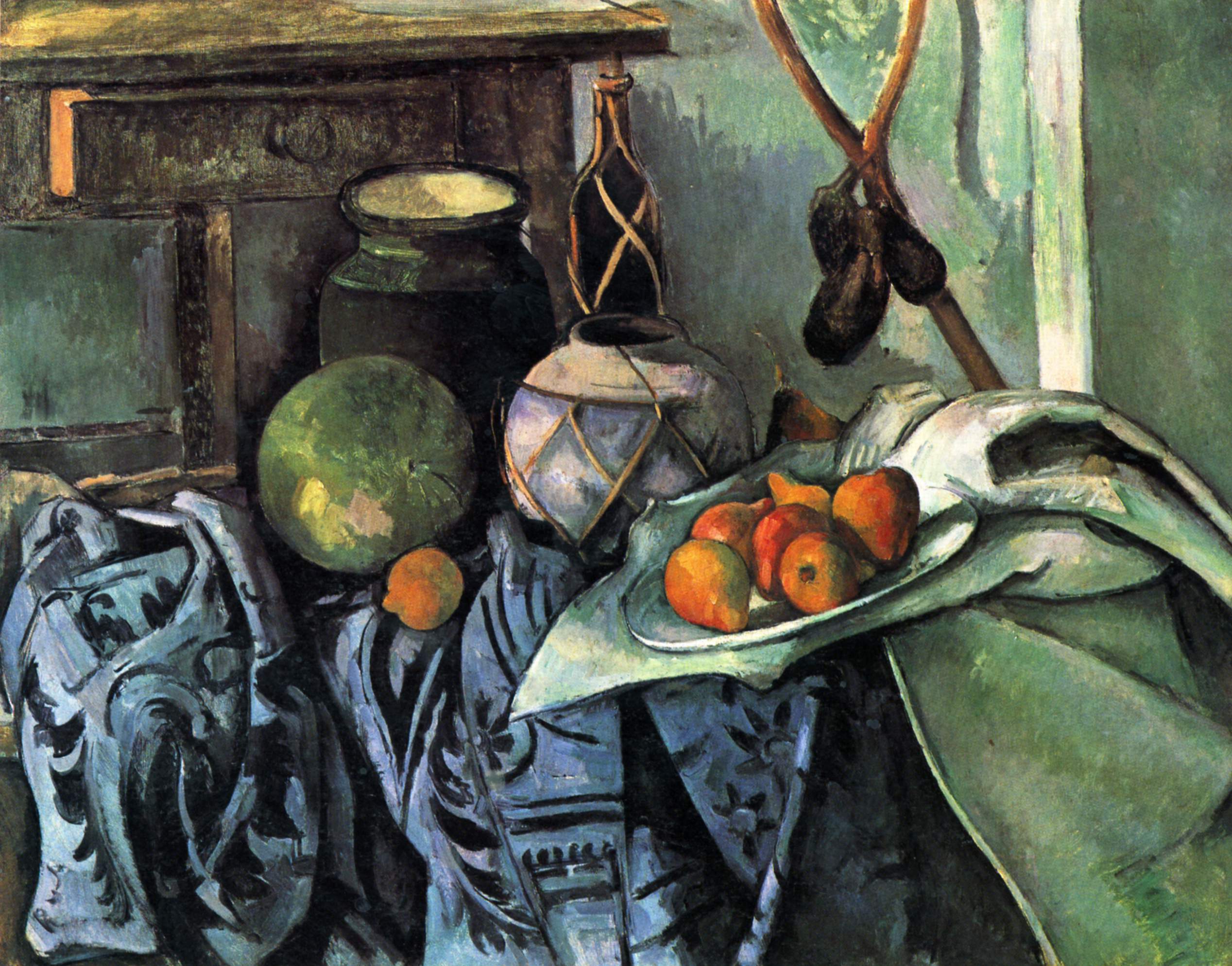 Still Life with a Ginger Jar and Eggplants - Paul Cezanne