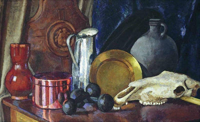 Still life with a horse skull in apartment