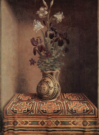 Still Life with a Jug with Flowers. The reverse side of the Portrait of a Praying Man by Hans Memling — hand-painted photography oil painting reproduction on canvas