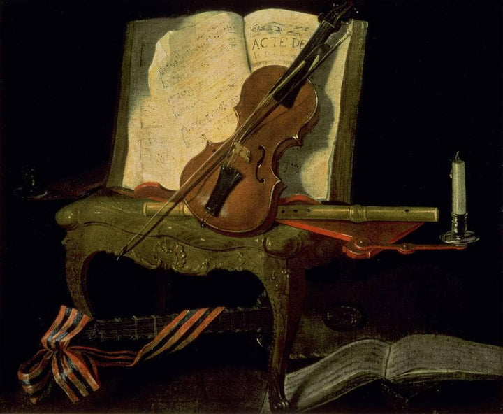 Still Life with a Violin by Jean-Baptiste Oudry — hand-painted still oil painting reproduction on canvas