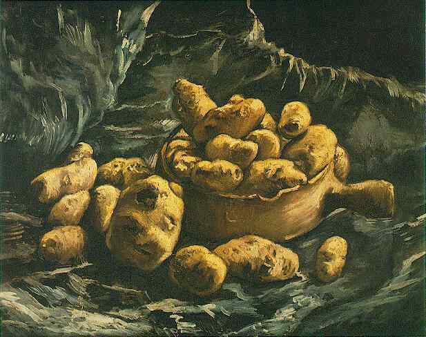 Still life with an Earthern bowl and potatoes on gallery wrap