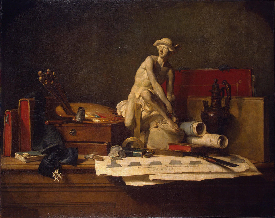 Still Life with Attributes of the Arts by Jean-Baptiste-Simeon Chardin — hand-painted architectural oil painting reproduction on canvas