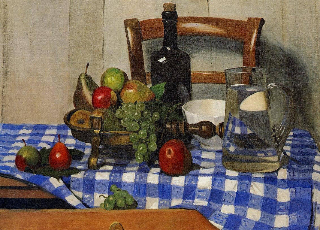 Still Life with Blue Checkered Tablecloth by Felix Vallotton — hand-painted photography oil painting reproduction on canvas