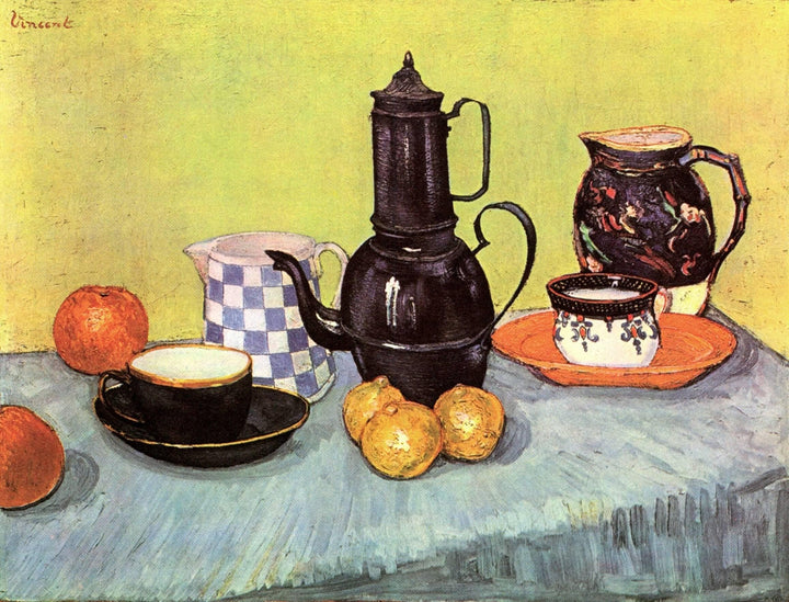 Still Life with Blue Enamel Coffeepot, Earthenware and Fruit by Vincent van Gogh — hand-painted photography oil painting reproduction on canvas
