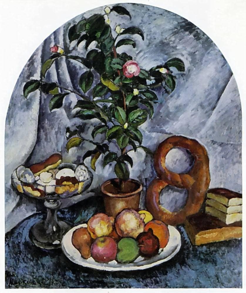 Still life with camellia by Ilya Mashkov — hand-painted botanical oil painting reproduction on canvas