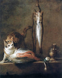 Still Life with Cat and Fish by Jean-Baptiste-Simeon Chardin — hand-painted animal oil painting reproduction on canvas