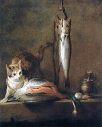Still Life with Cat and Fish by Jean-Baptiste-Simeon Chardin — hand-painted animal oil painting reproduction on canvas