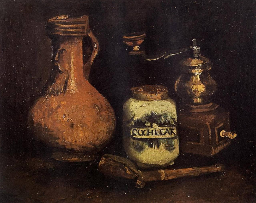 Still Life with Coffee Mill, Pipe Case and Jug by Vincent van Gogh — hand-painted photography oil painting reproduction on canvas