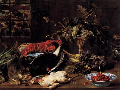 Still Life with Crab, Poultry, and Fruit in dining room