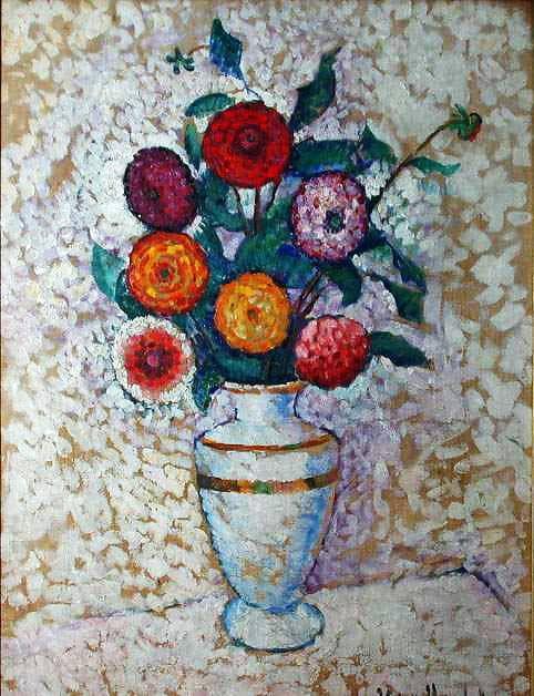 Still life with dahlias by Ilya Mashkov — hand-painted botanical oil painting reproduction on canvas