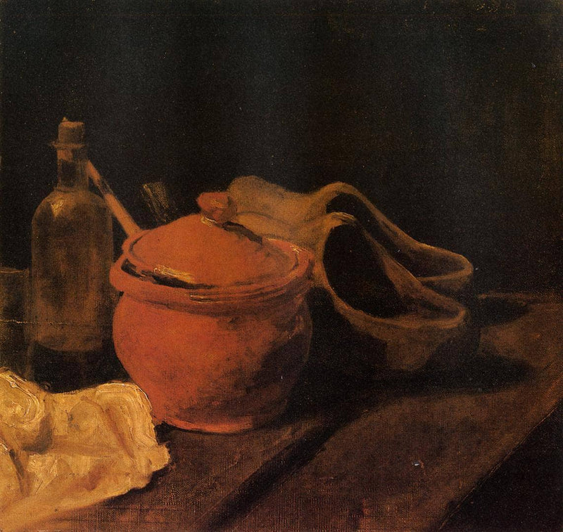 Still Life with Earthenware, Bottle and Clogs on gallery wrap