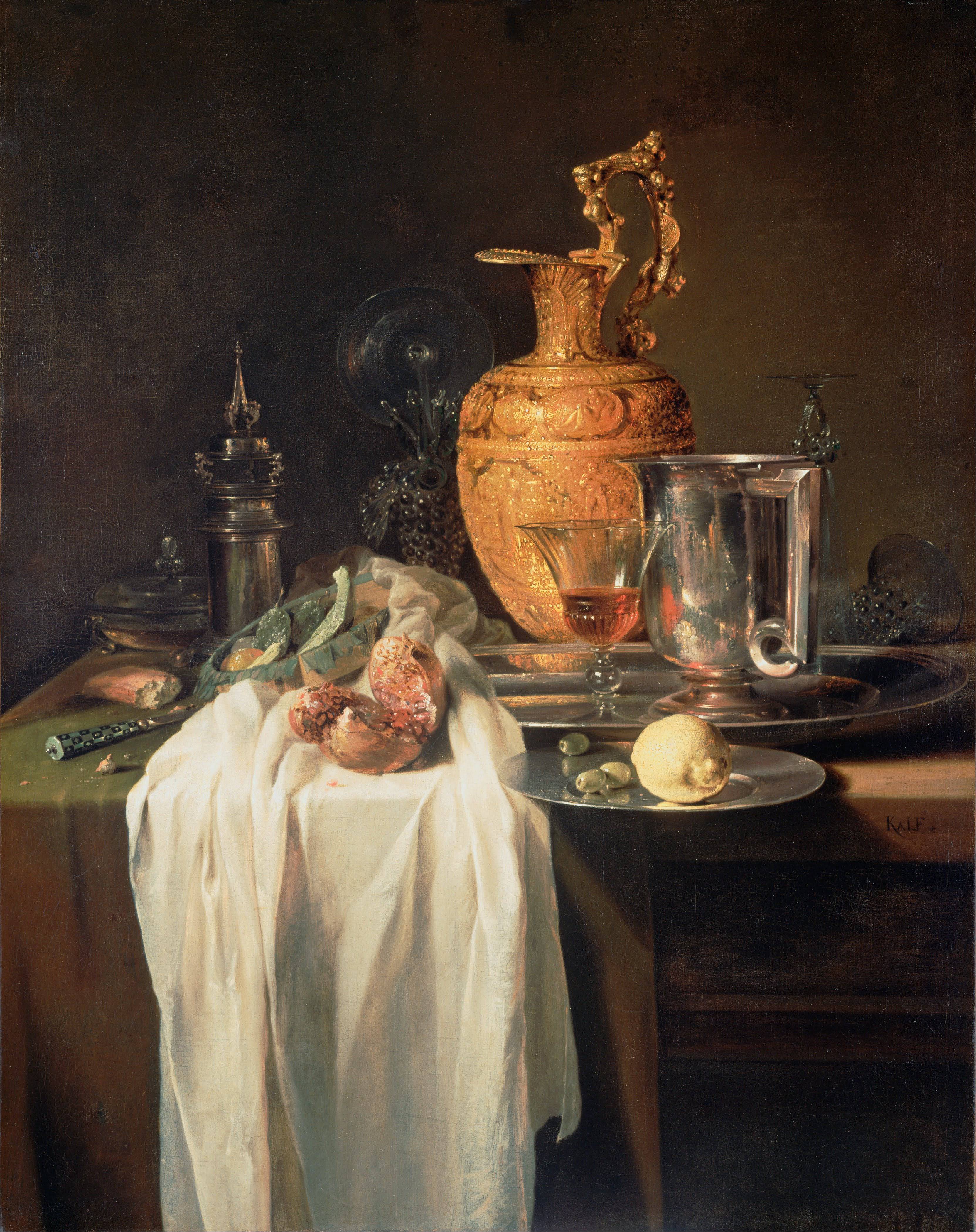 Still Life with Ewer, Vessels and Pomegranate - Willem Kalf