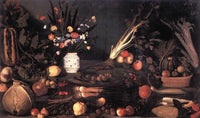 Still Life with Flowers and Fruit by Caravaggio — hand-painted botanical oil painting reproduction on canvas