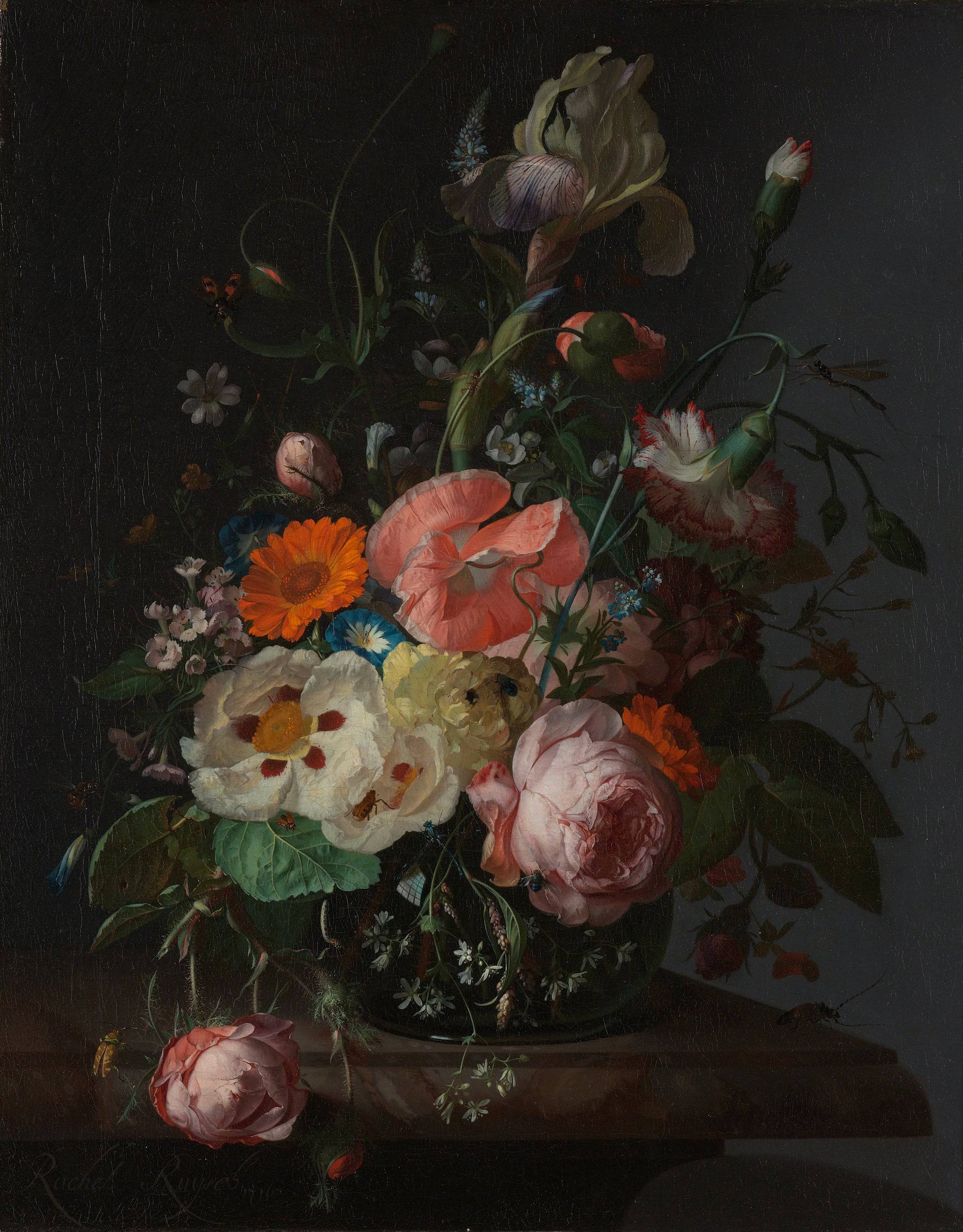 Still Life with Flowers on a Marble Slab - Rachel Ruysch