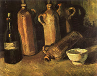 Still Life with Four Stone Bottles, Flask and White Cup by Vincent van Gogh — hand-painted photography oil painting reproduction on canvas