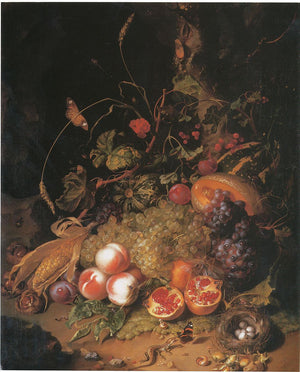 Still Life with Fruit a Nest and a Lizard - Rachel Ruysch