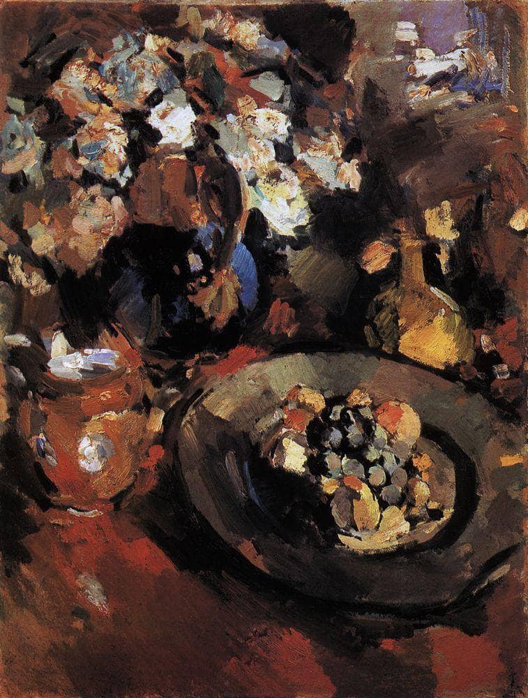 Still Life with Fruit and Bottle by Konstantin Korovin — hand-painted still oil painting reproduction on canvas