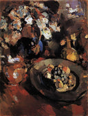 Still Life with Fruit and Bottle by Konstantin Korovin — flower oil painting wall art, Impressionism