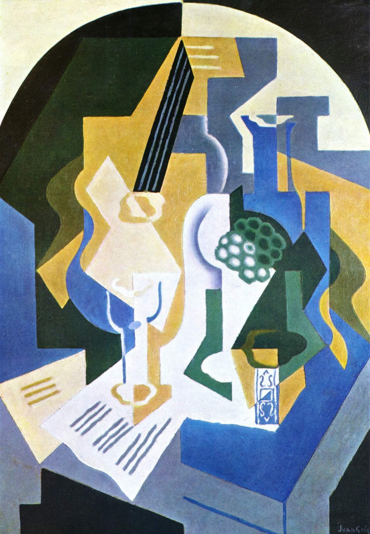 Still life with fruit bowl and mandolin by Juan Gris — hand-painted abstract oil painting reproduction on canvas