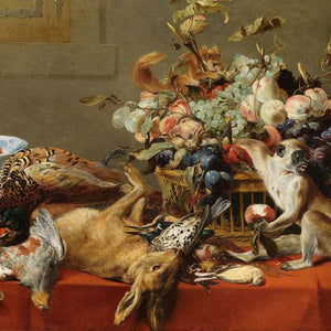 Still Life with Fruit, Dead Game, Vegetables, a Live Monkey, Squirrel and Cat