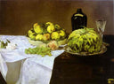 Still life with melon and peaches by Edouard Manet — fruit oil painting wall art, Realism