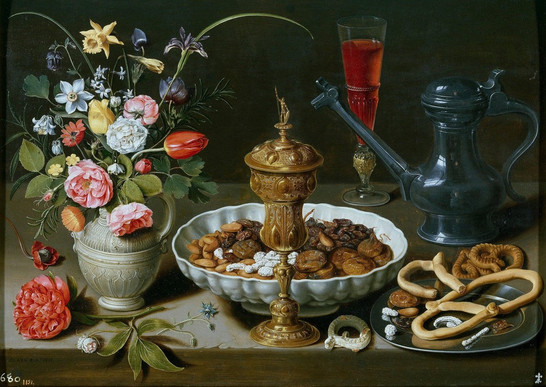 Still Life with Nuts, Candy and Flowers by Clara Peeters — hand-painted still oil painting reproduction on canvas