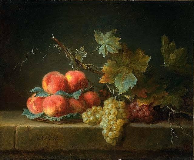 Still Life with Peaches and Grapes by Anne Vallayer-Coster — hand-painted botanical oil painting reproduction on canvas