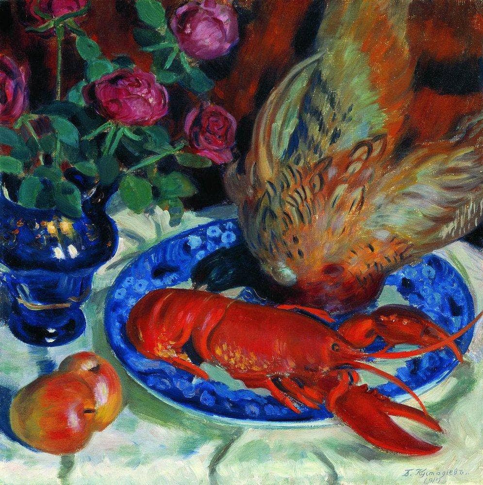 Still Life with Pheasant by Boris Kustodiev — hand-painted animal oil painting reproduction on canvas